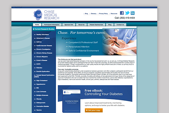 Old Chase Medical Research website prior to redesign