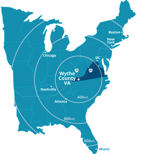 Wythe County location on a map